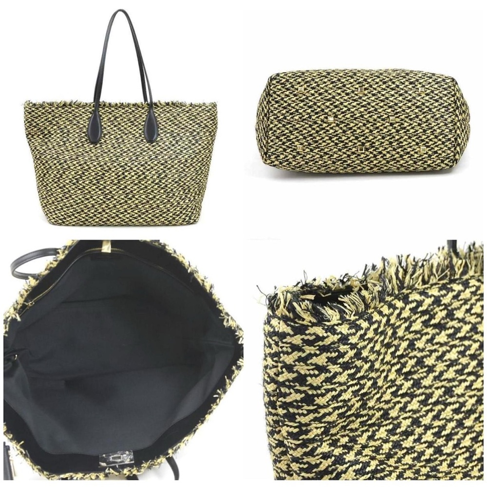 Salvatore Ferragamo Black and Cream Tote Bag with Geometric Design